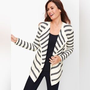 Talbots Textured Stripe Open Front Cardigan Contrast Knit White and Black 3X